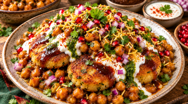 Aloo Tikki with Chickpeas