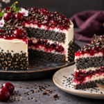 Black Sesame & Sour Cherry Gateau