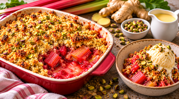 Rhubarb, Ginger & Pistachio Crumble